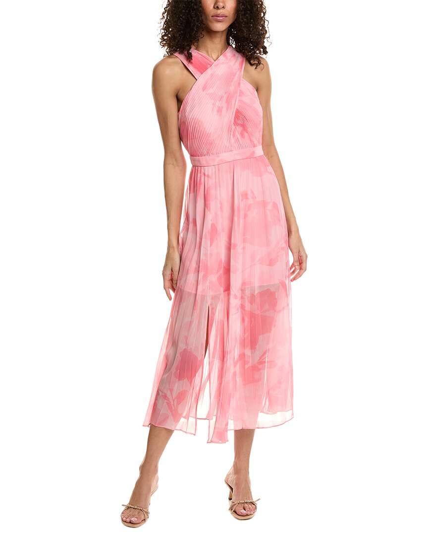 Shop Ted Baker Cross Front Pleated Midi Dress In Pink