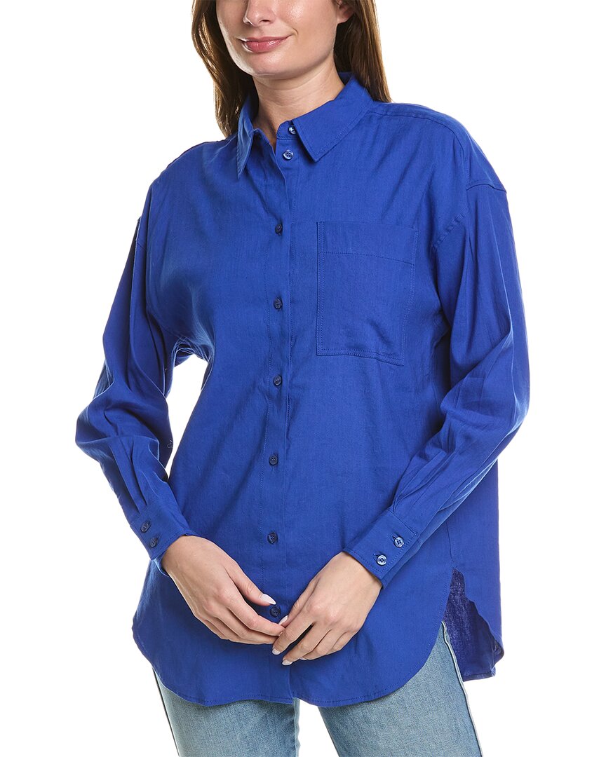 Shop Sweaty Betty Summer Stretch Relaxed Linen-blend Shirt In Blue