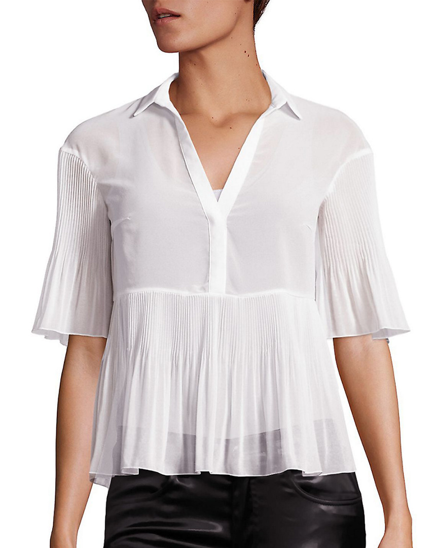 Image of Giamba Georgette Plisse Short-Sleeve Blouse