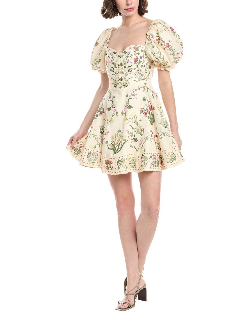 Agua By Agua Bendita Alaria Puff-sleeve Cotton Minidress In Beige