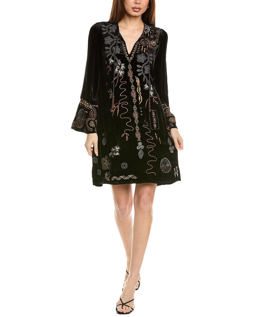 Johnny Was Kimono Sleeve Relaxed Silk-blend Shift Dress In Black