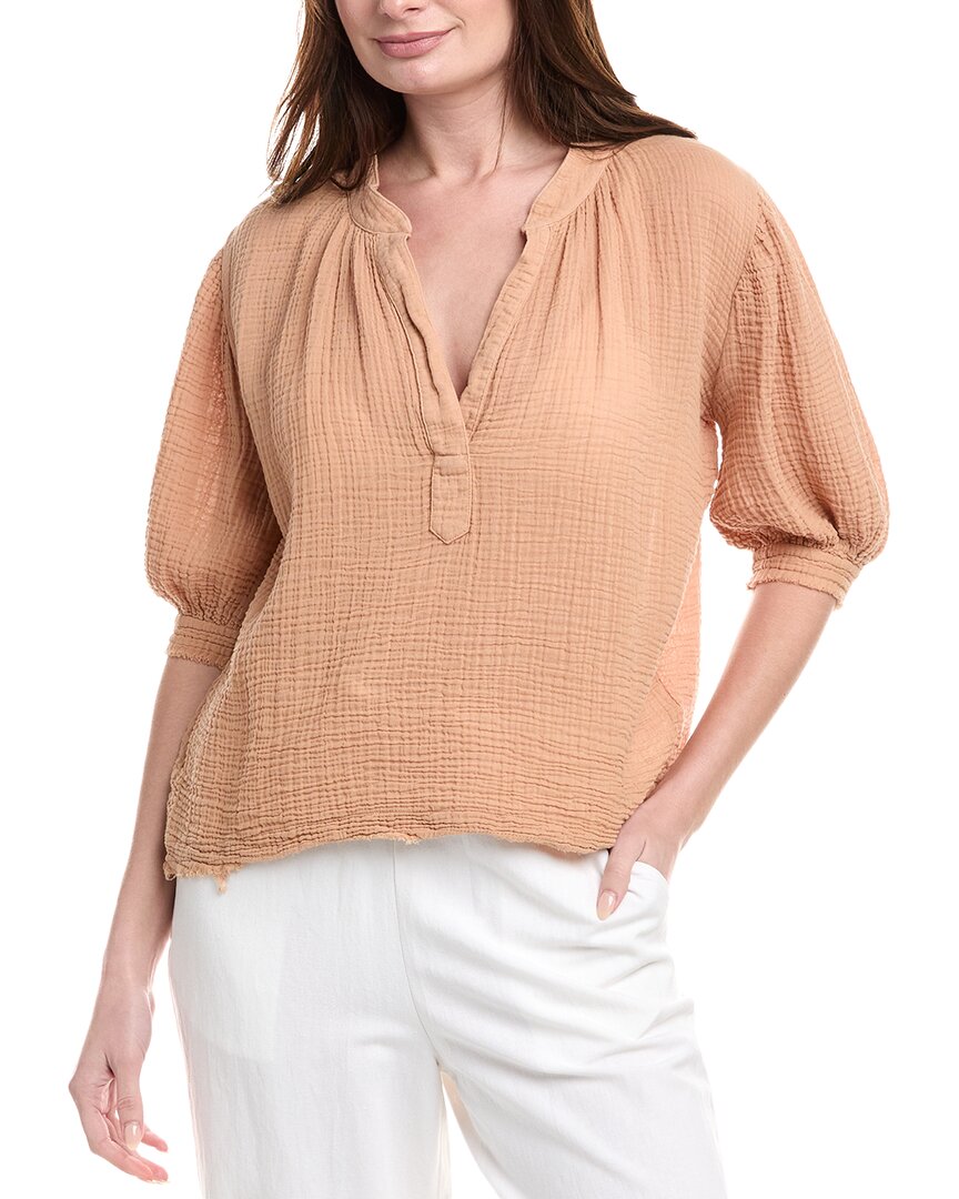 9seed Lightweight Gauze Dashiki Puff Sleeve Top In Brown