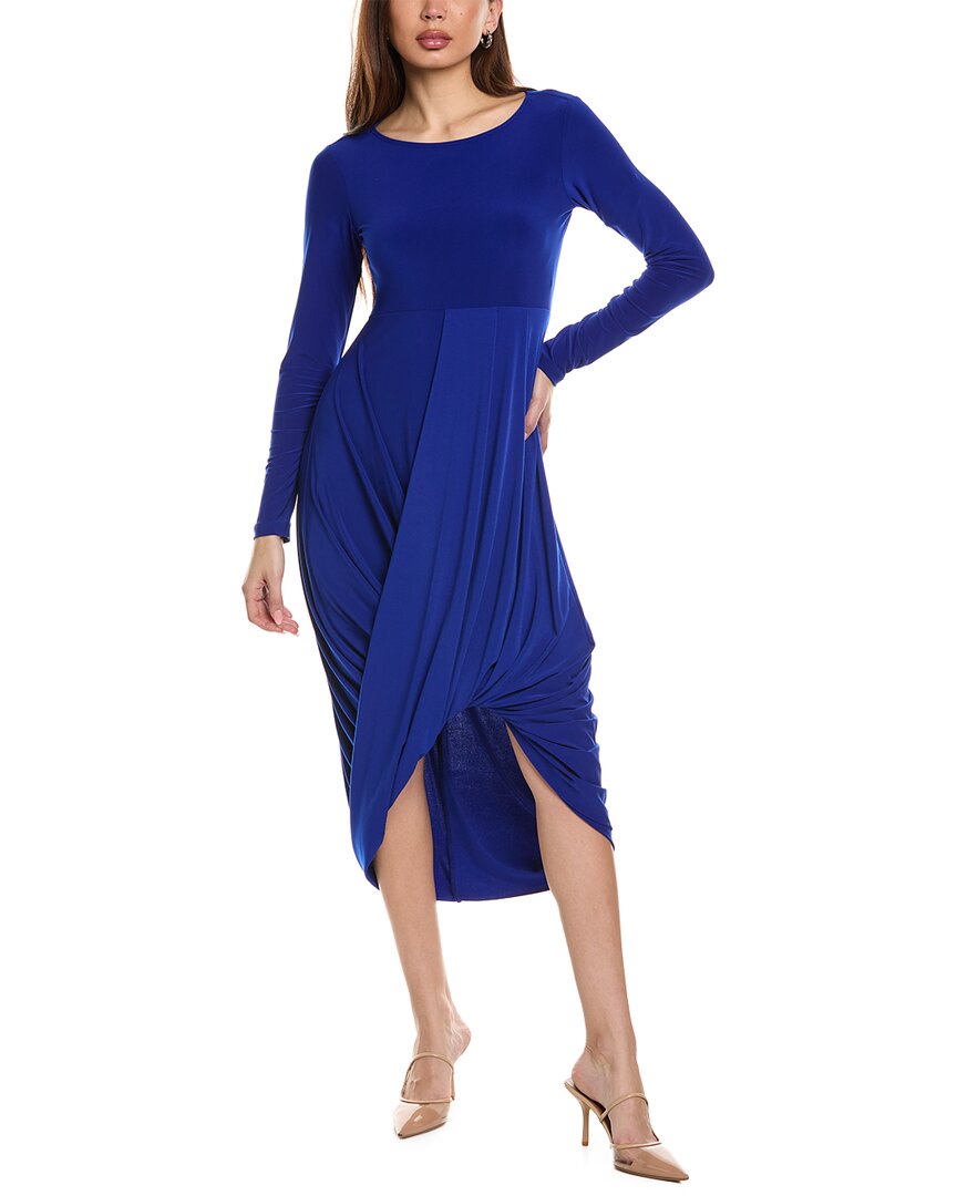 Joseph Ribkoff Draped Cocoon Skirt Midi Dress In Blue