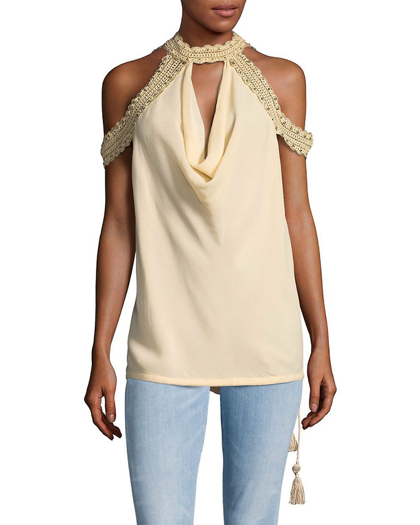 Image of Haute Hippie Mock Neck Silk Cold Shoulder Top