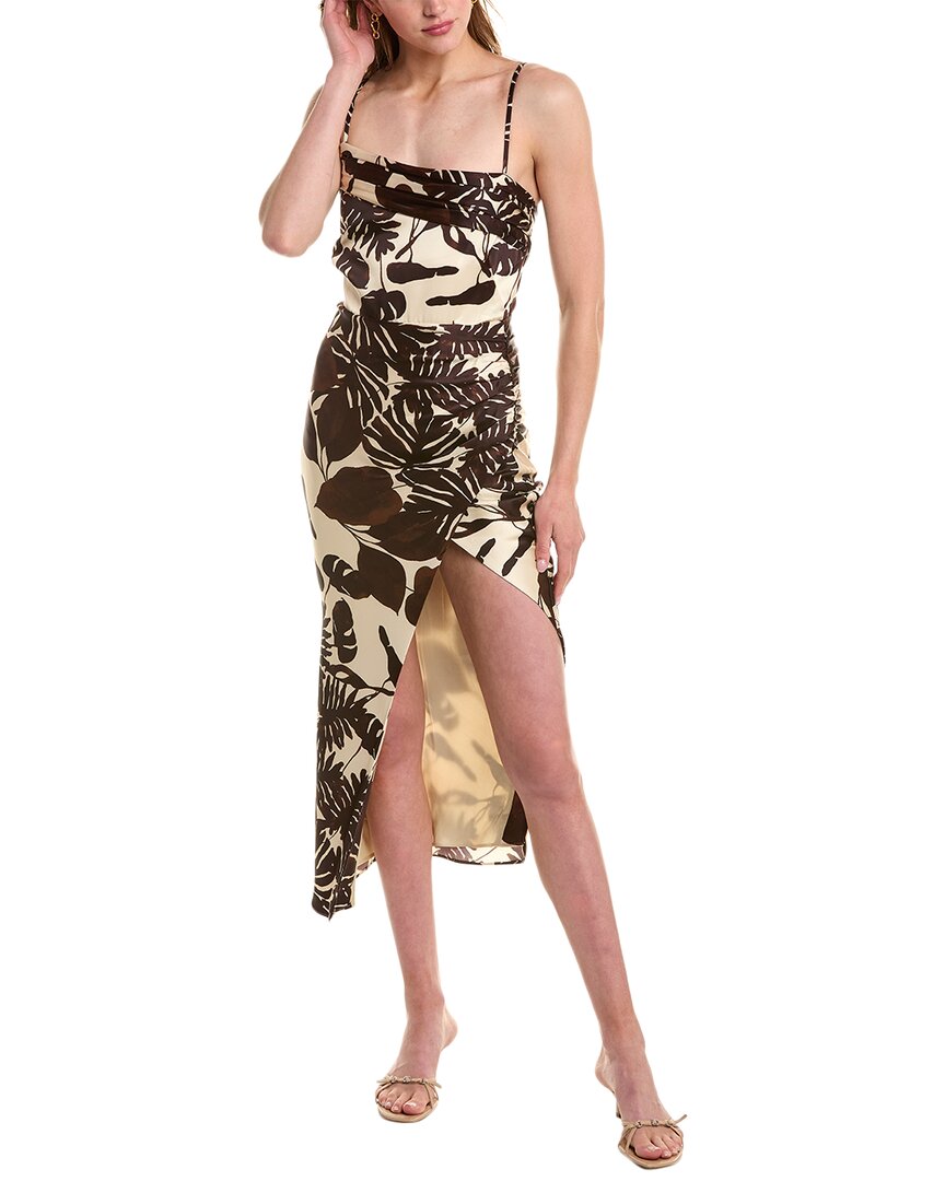 Nicholas Skyler Draped Silk Midi Dress In Brown