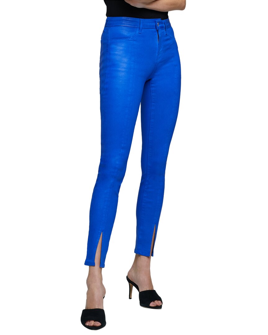 Shop L Agence L'agence Jyothi High-rise Split Ankle Jean Electric Blue Coated Jean