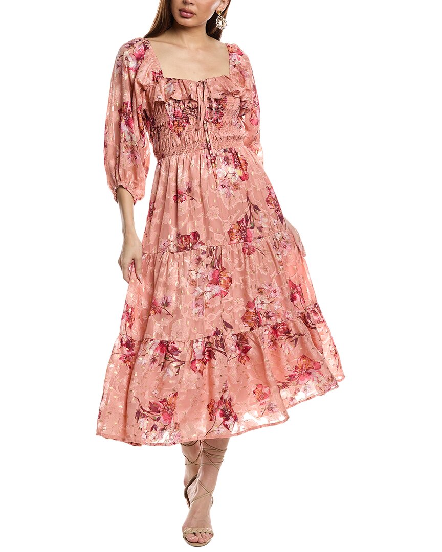 Fate Foiled Floral Print Midi Dress In Pink