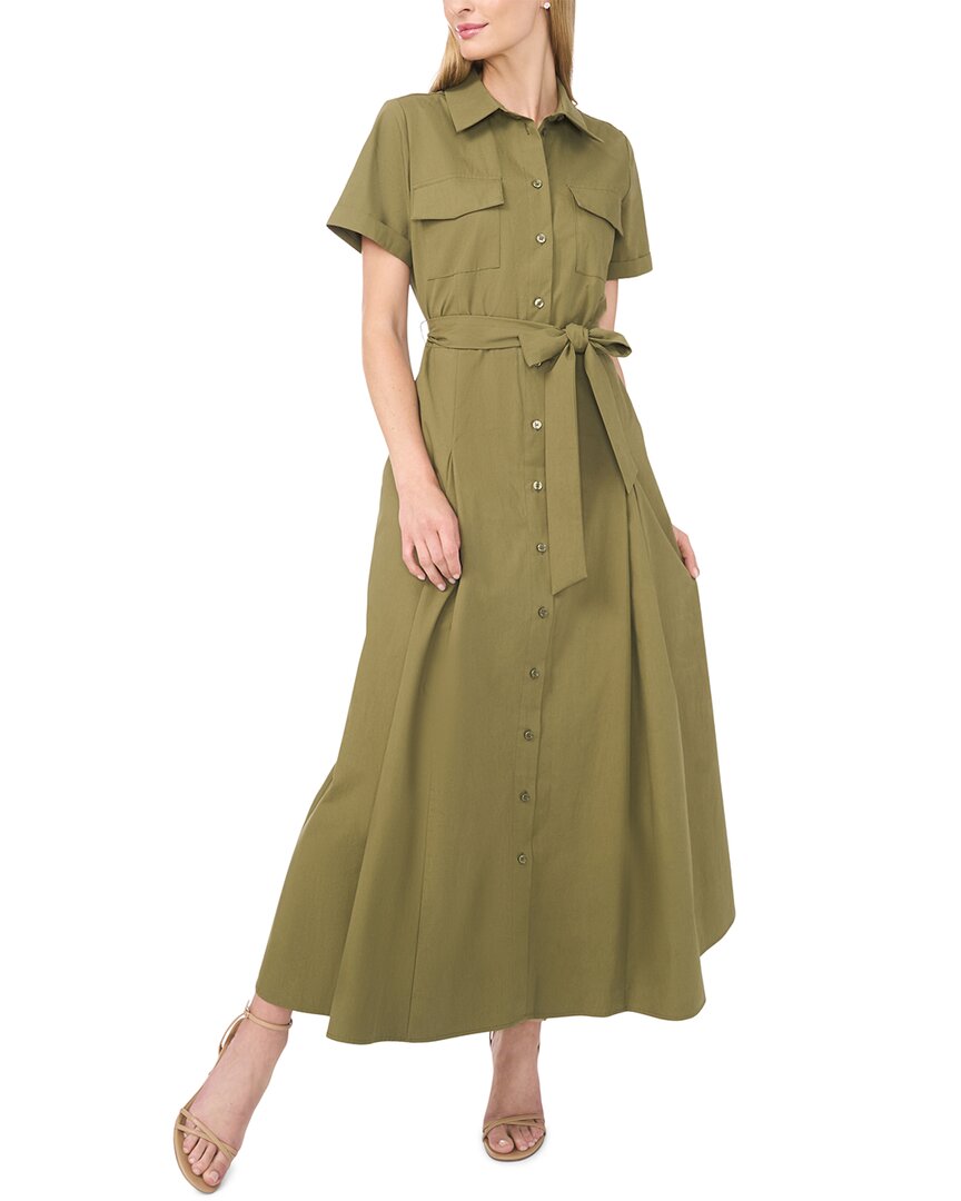 Ted Baker Box Pleat Tie Belt Cotton Maxi Shirtdress In Green