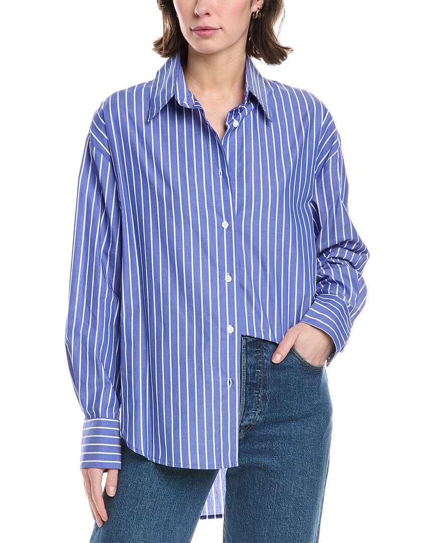 Shop Enza Costa Poplin Shirt In Blue