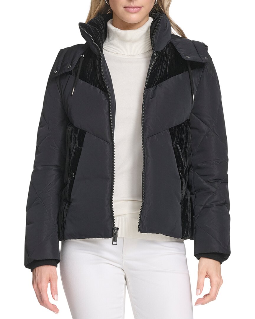 Andrew Marc Tayte Hooded Puffer Jacket In Black
