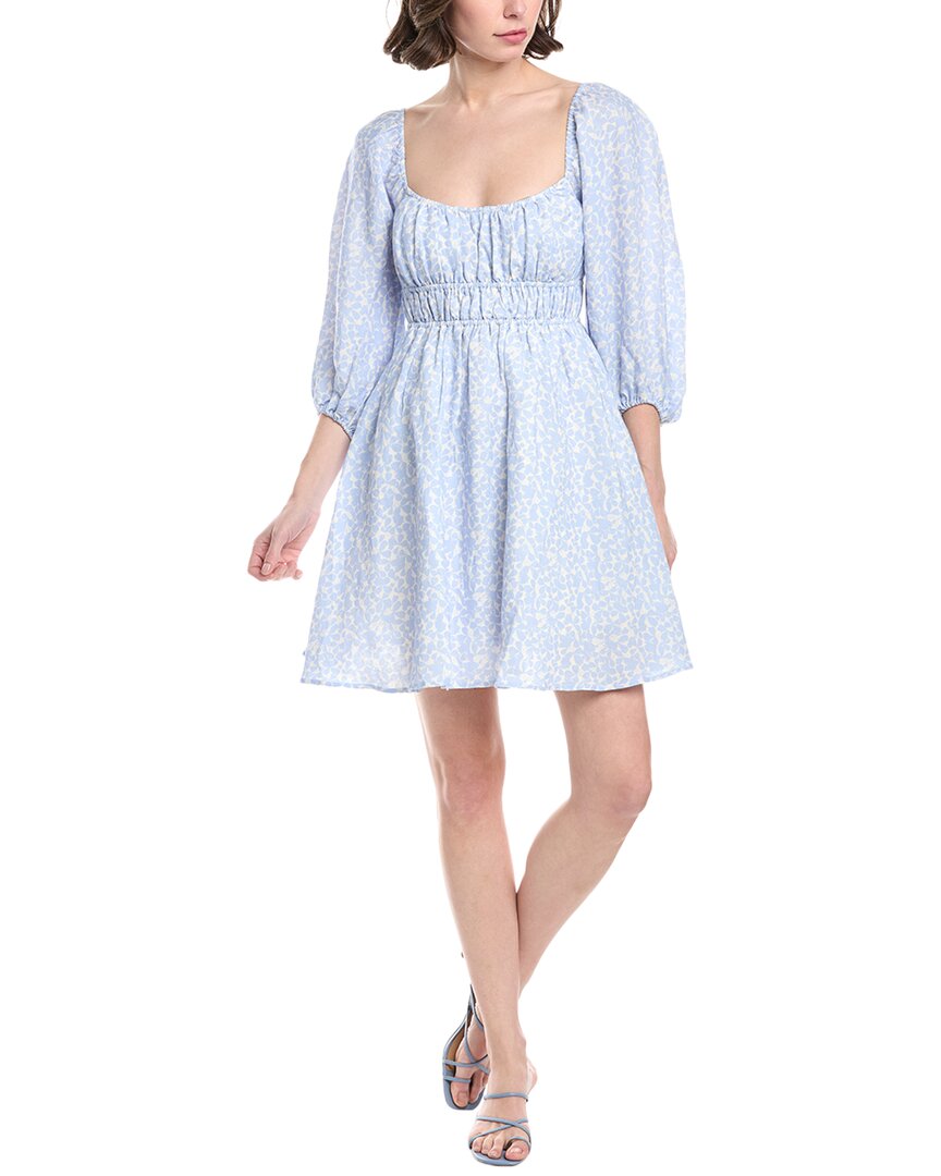 Hermoza Lala Linen-blend Mini Dress In Blue