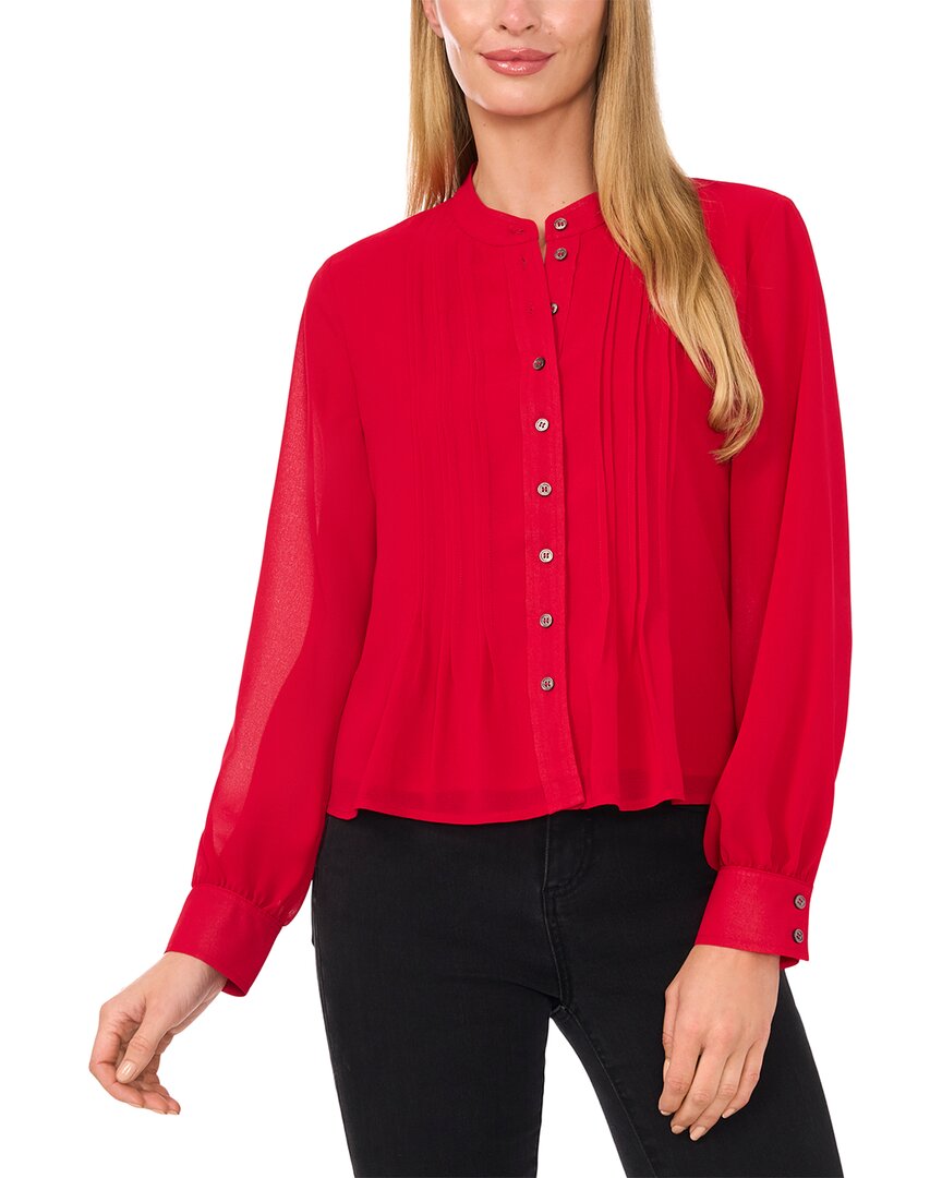 Cece Ruffle V-neck Blouse In Red