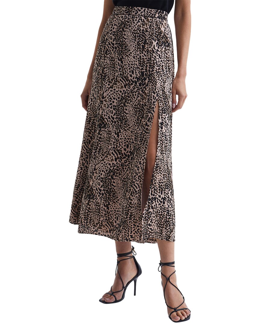 Reiss Katia Printed Slip Midi Skirt In Brown