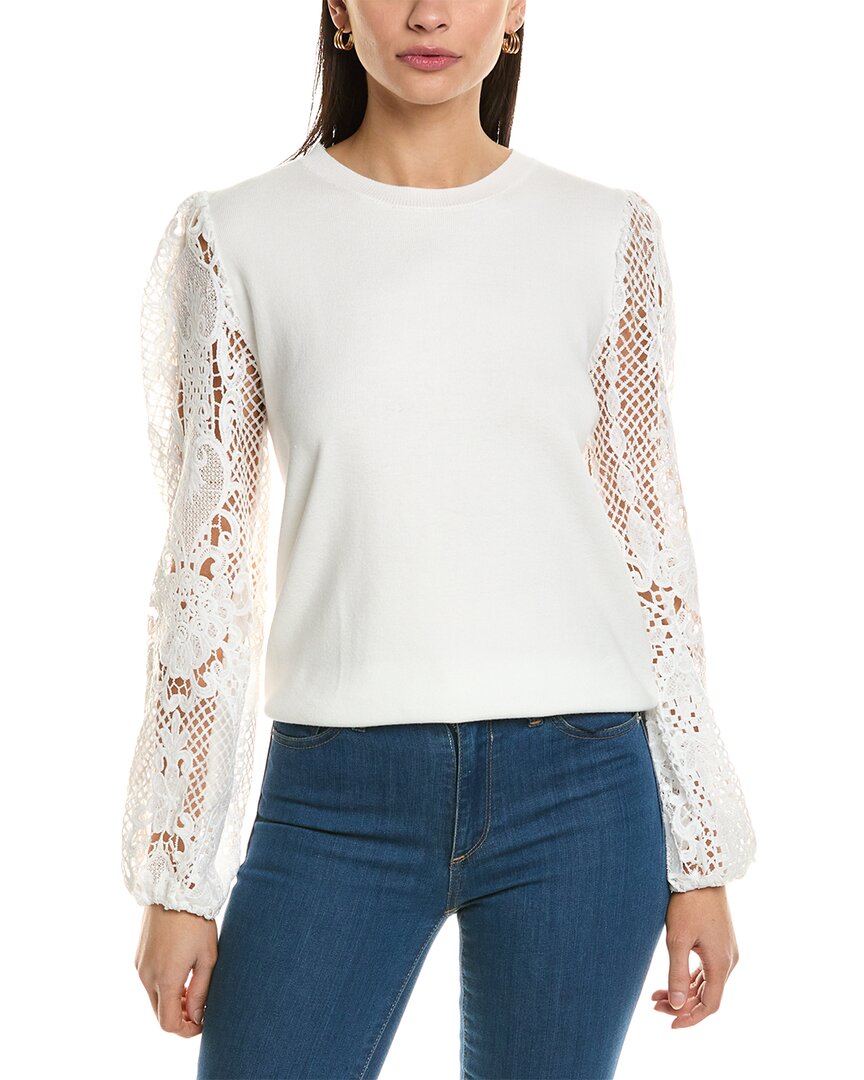 Shop Fate Contrast Lace Sweater In White