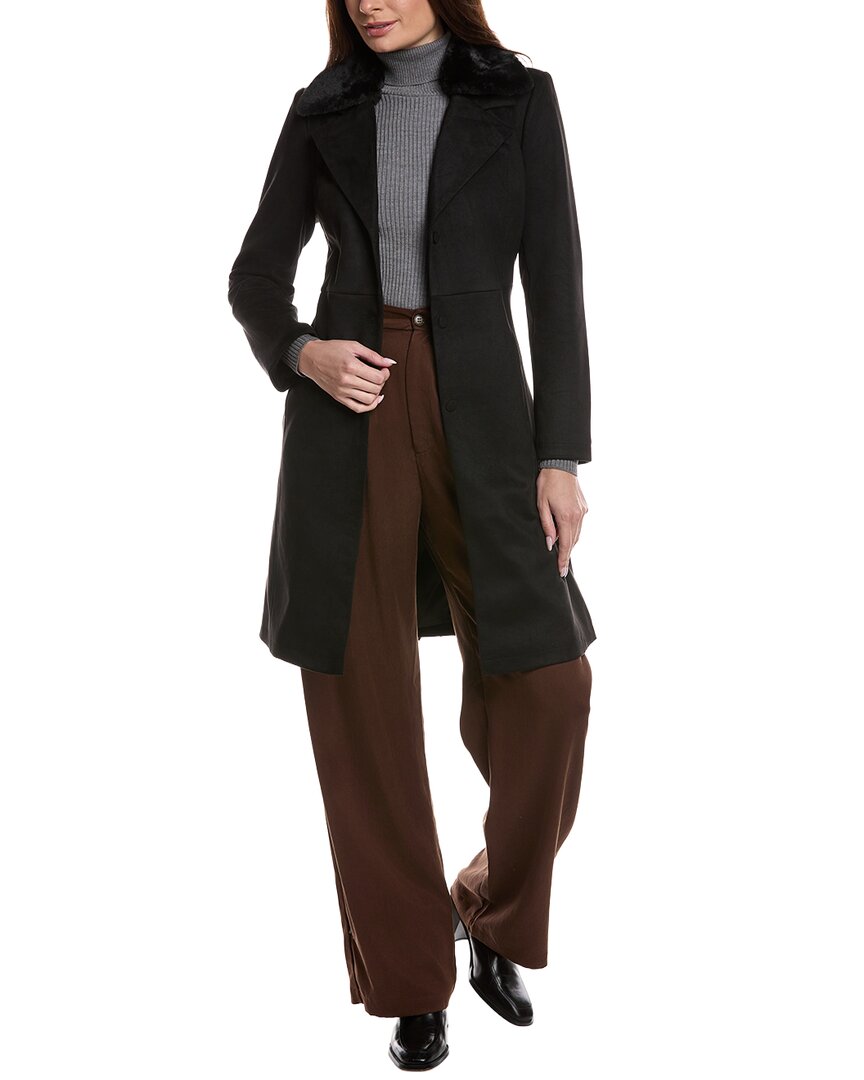 Ellen Tracy Faux Suede Trench Coat In Black