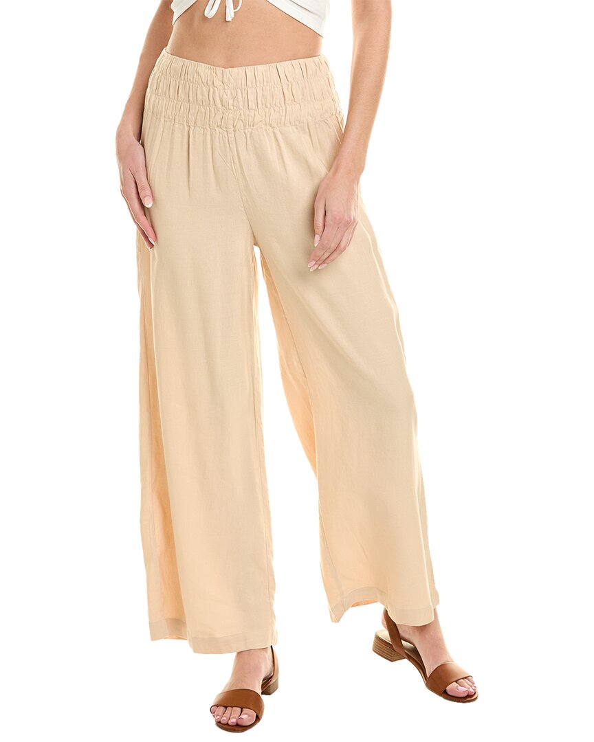 Onia Air Smocked Linen-blend Pant In Neutral