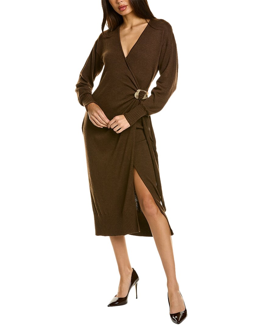 Astr The Label Mazzy Wool-blend Wrap Midi Dress In Brown