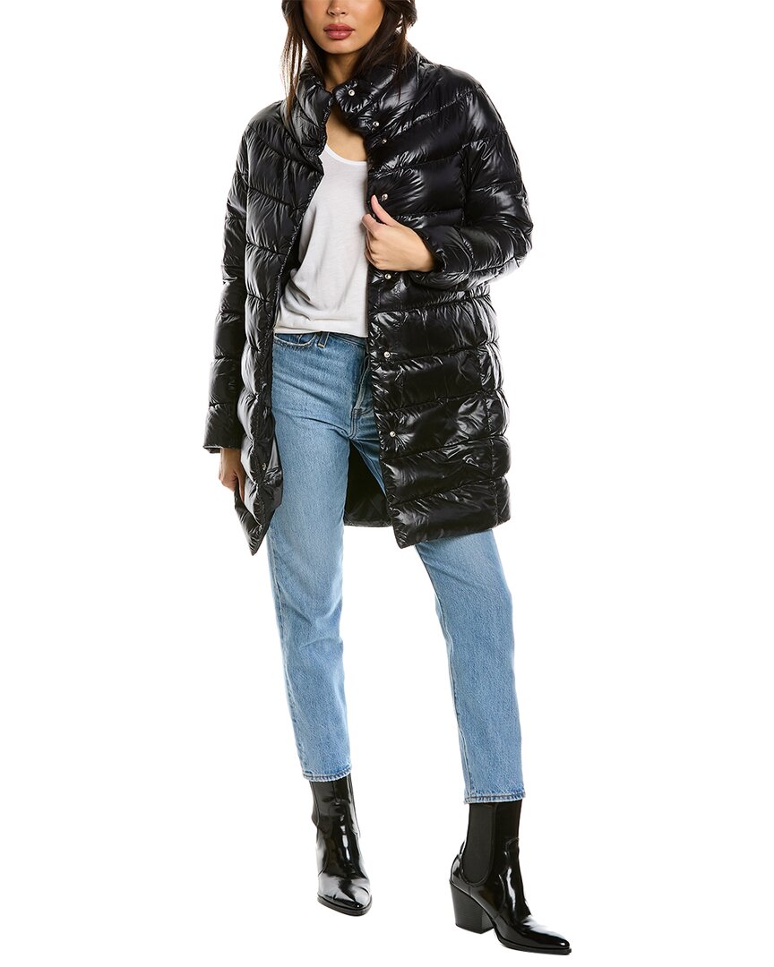 Herno Glossy Long Puffer Jacket With High Collar And Oversized Fit In Black