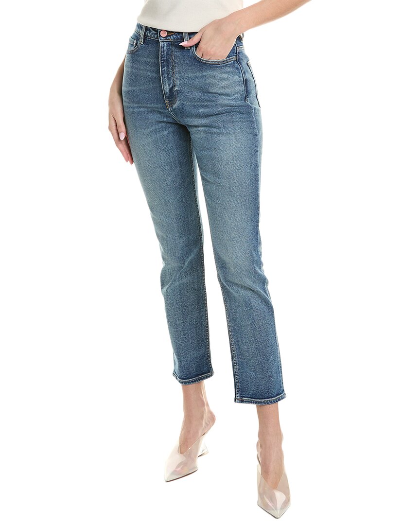 Shop Ganni Cutye Mid Blue Vintage Super High Rise Slim Crop Jean