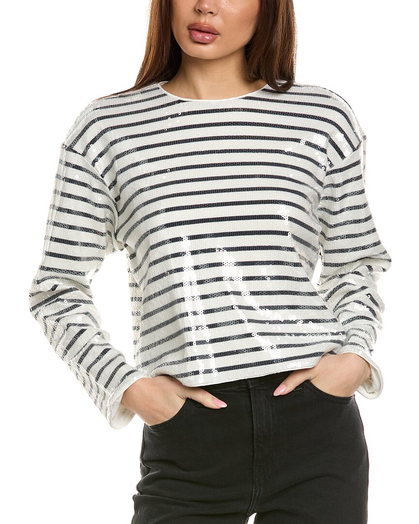 Frame Sequin-embellished Striped T-shirt In Blue