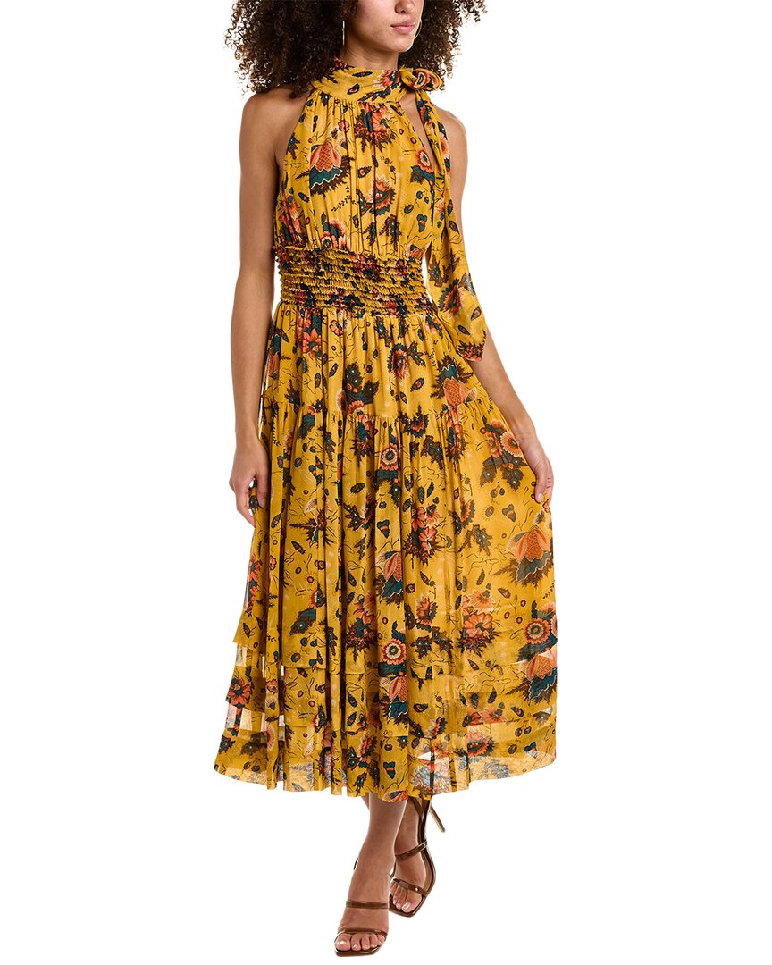 Shop Ulla Johnson Maya Silk Midi Dress In Yellow
