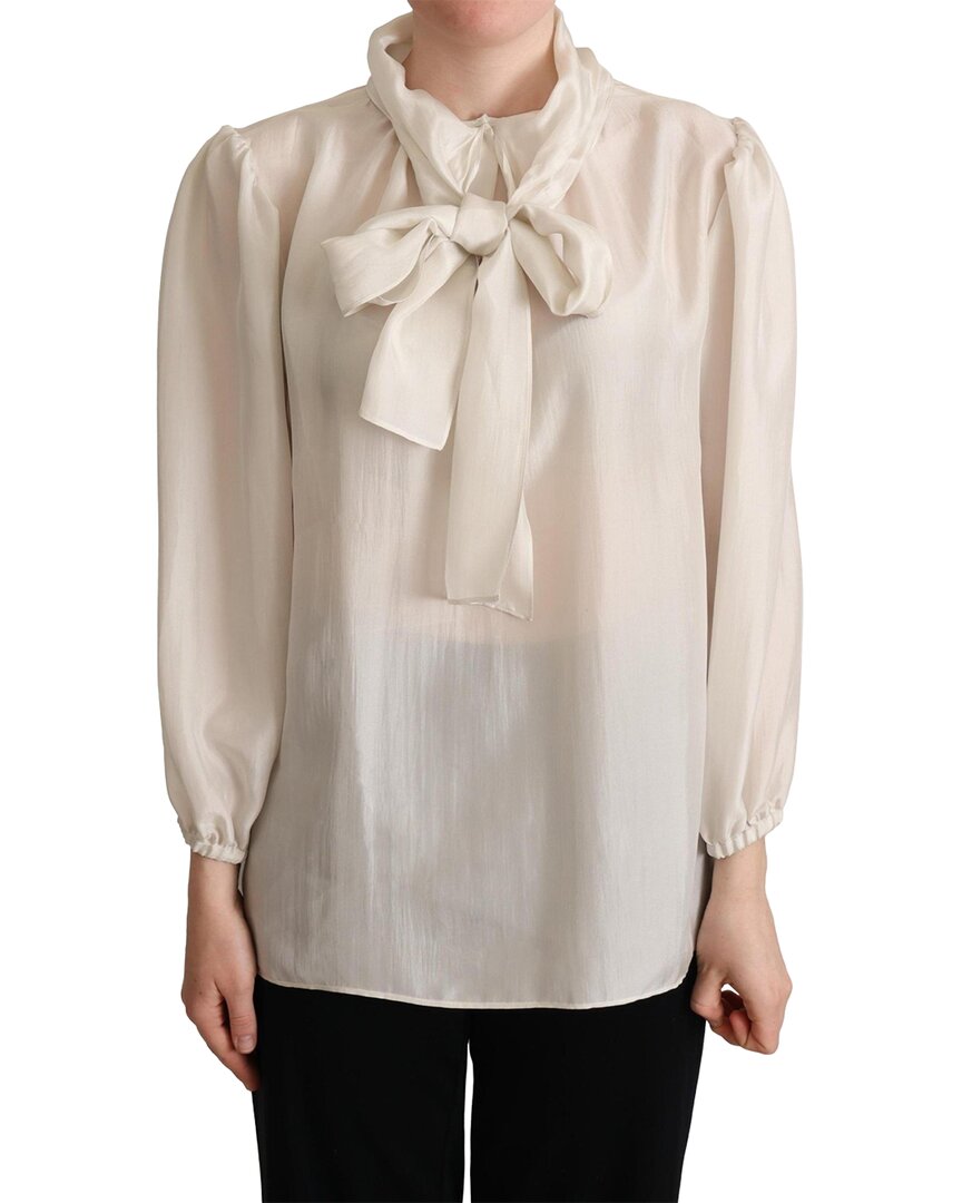Shop Dolce & Gabbana Light Gray Ascot Collar Shirt Silk