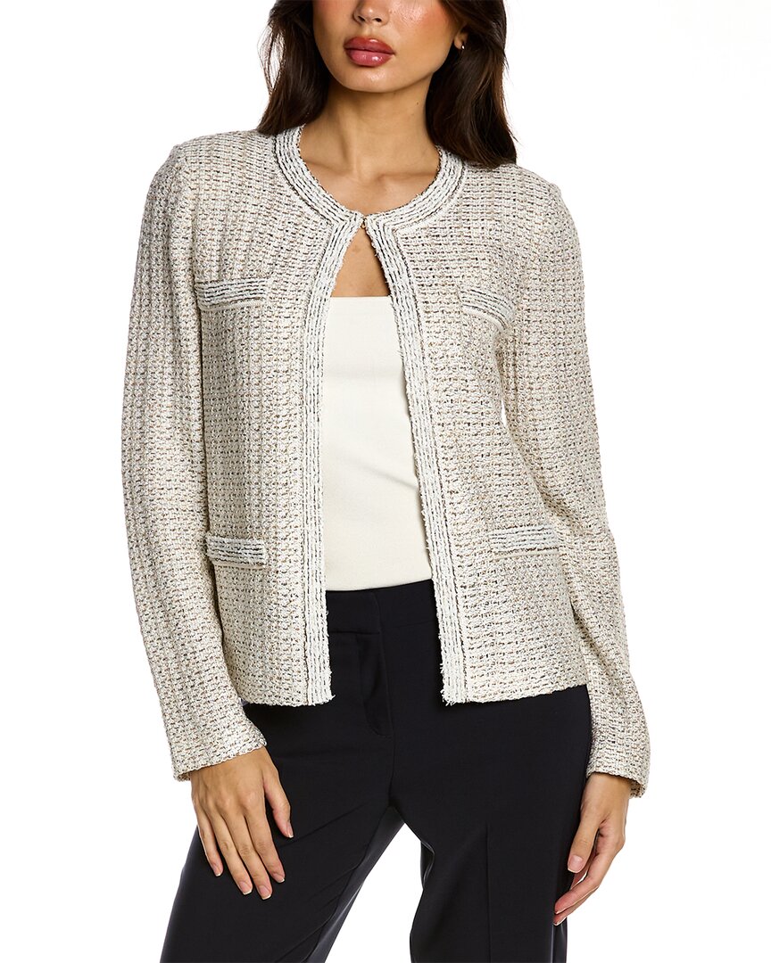 St John Textured Plaid Tweed Knit Jacket In White