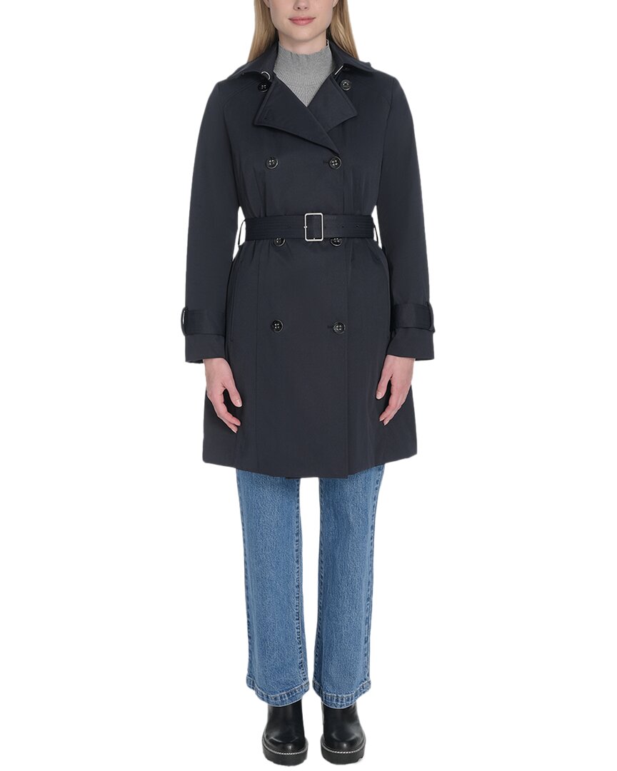 Cole Haan Twill Belted Coat In Blue