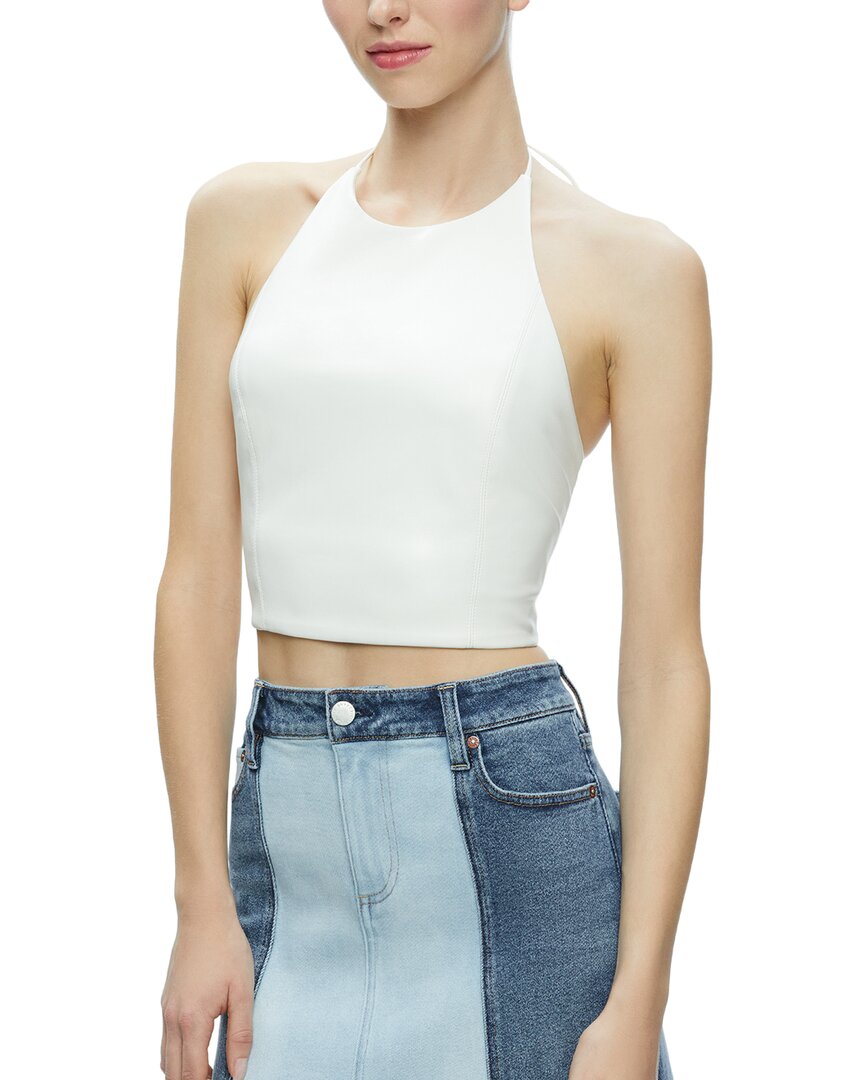 Alice And Olivia Jaymee Vegan Leather Cropped Halter Top