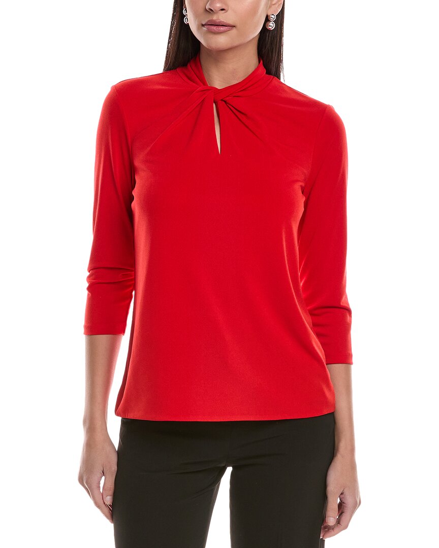 Anne Klein Women's Solid Twist-neck 3/4-sleeve Top In Red