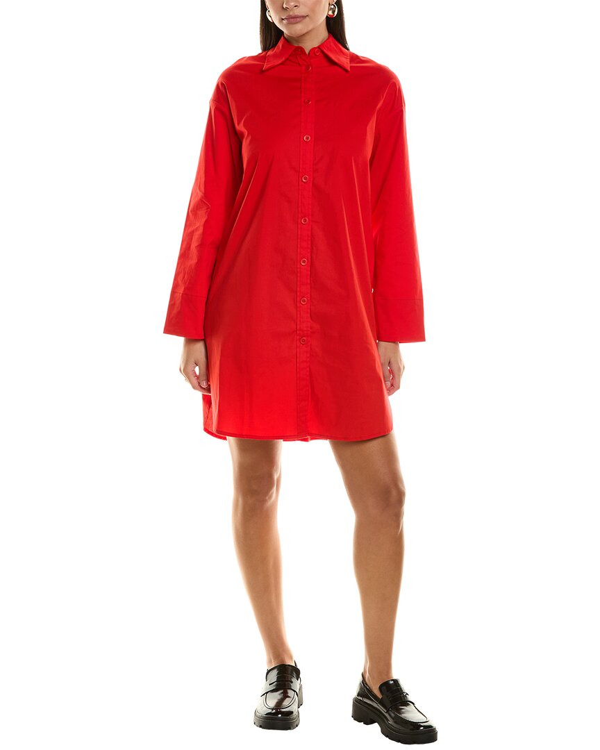 Proenza Schouler White Label Soft Poplin Button-down Shirtdress In Red