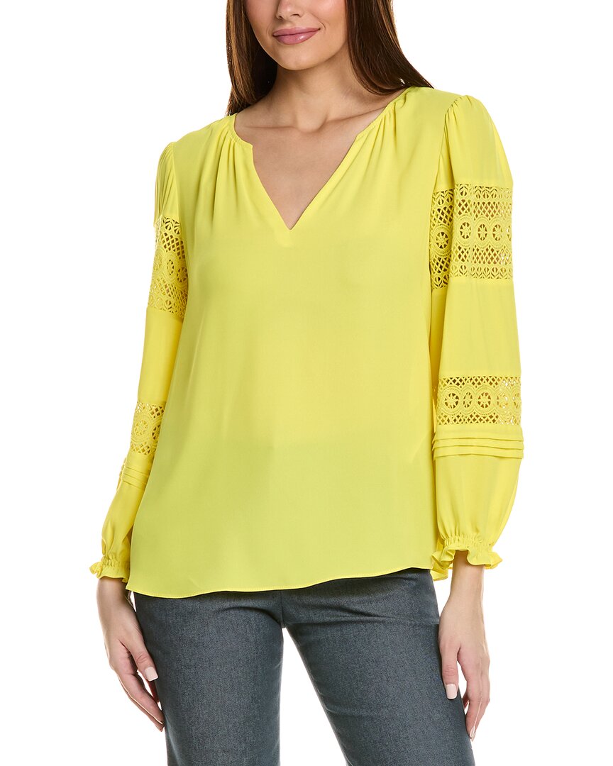 Joseph Ribkoff Lace Insert Blouse In Yellow