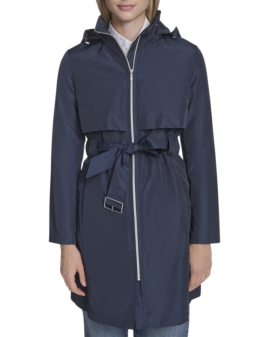 Cole Haan Zip Up Trench Coat In Blue