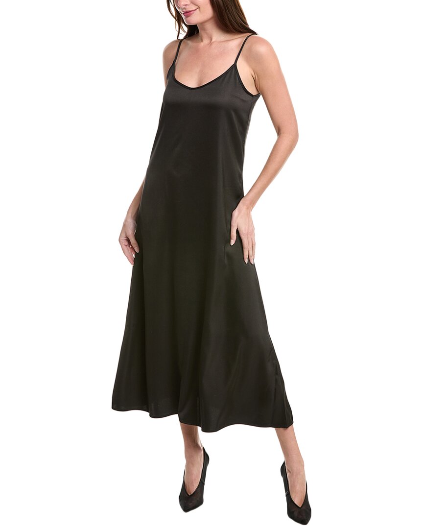 Point Satin Slip Dress In Black