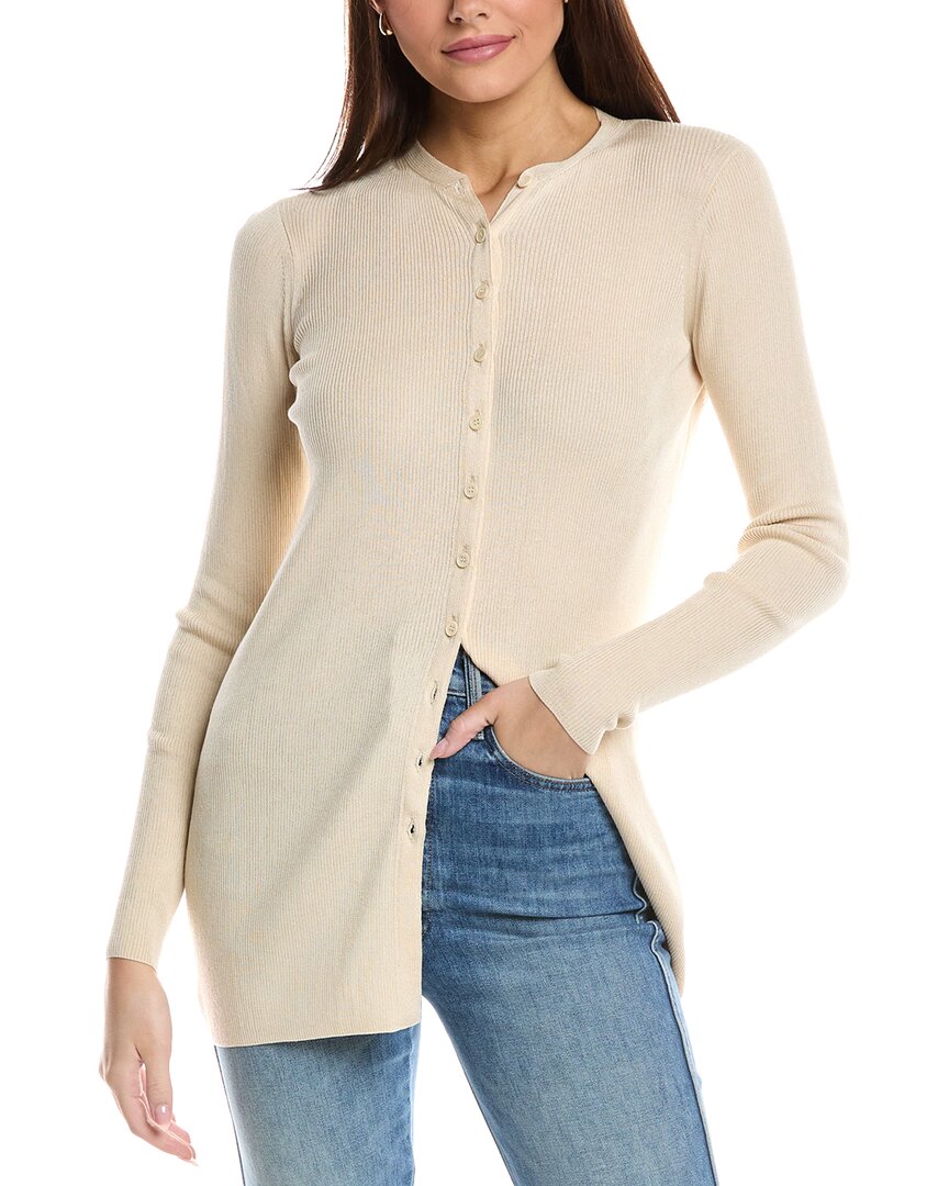 Lafayette 148 New York Ribbed Silk-blend Cardigan In Grey