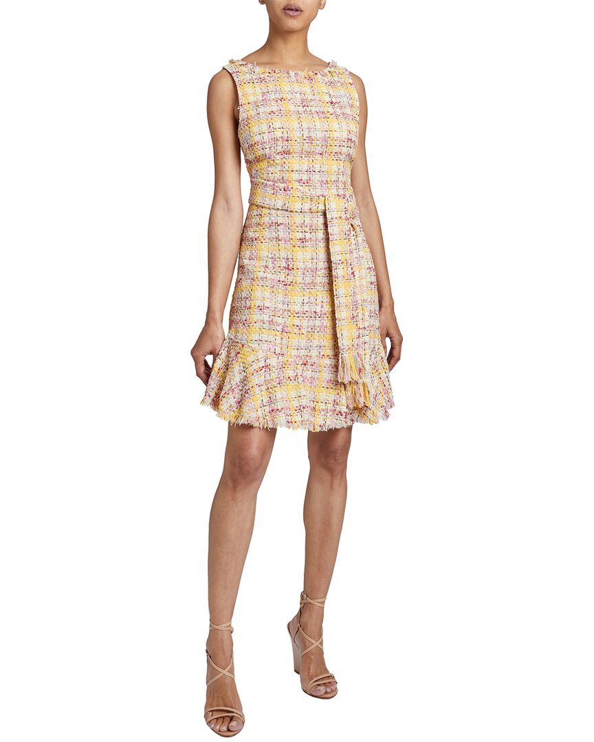 Santorelli Celine Boat-neck Fringe-trim Tweed Midi Dress