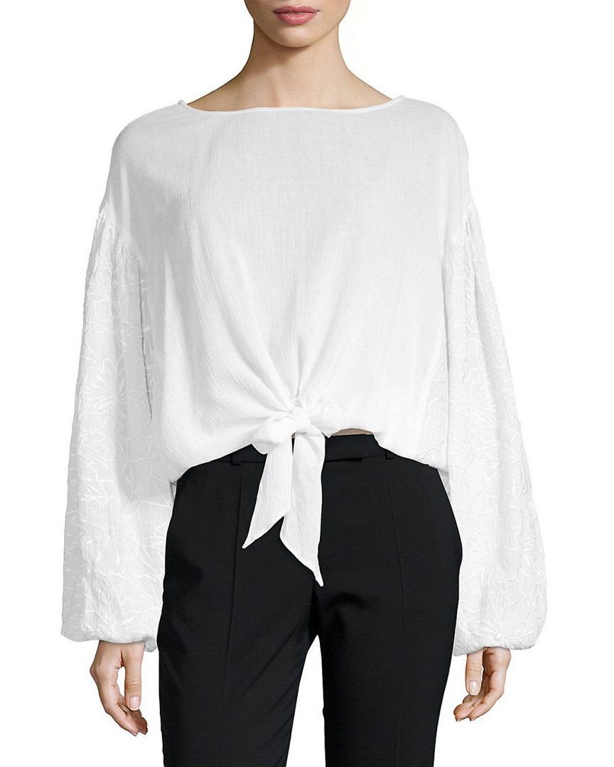 Image of KAS New York Wendy Tie-Front Puff-Sleeve Top