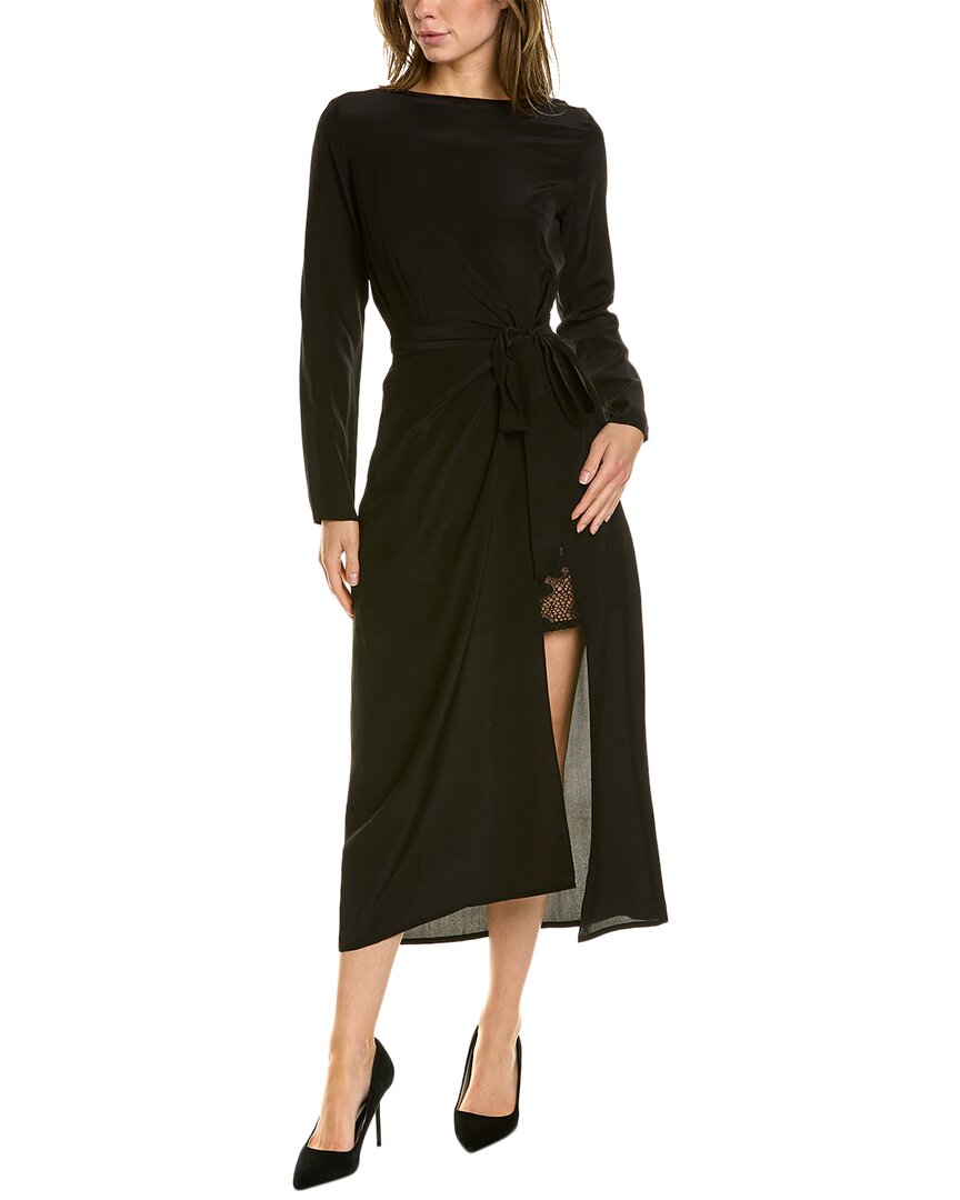 Shop The Kooples Silk Midi Dress In Black