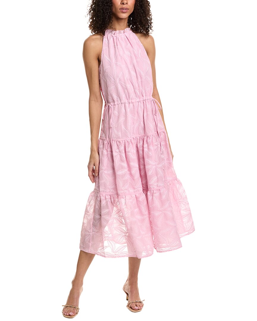 Shop Ted Baker Embroidered Midi Dress In Pink