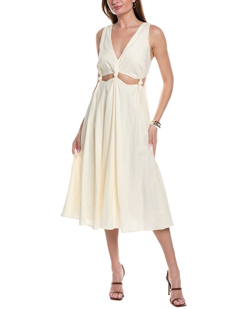 Shop Farm Rio Cutout Waist Linen-blend Mini Dress In White