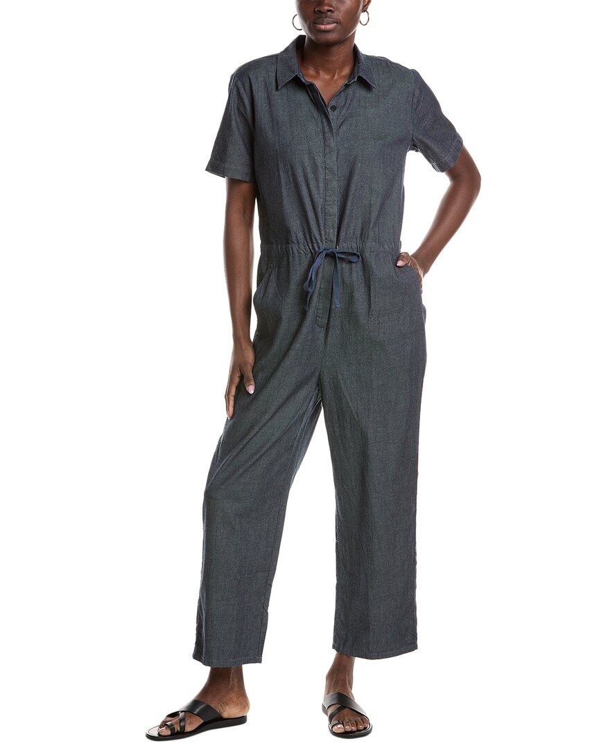 Eileen Fisher Classic Collar Organic Cotton Ankle Jumpsuit In Blue