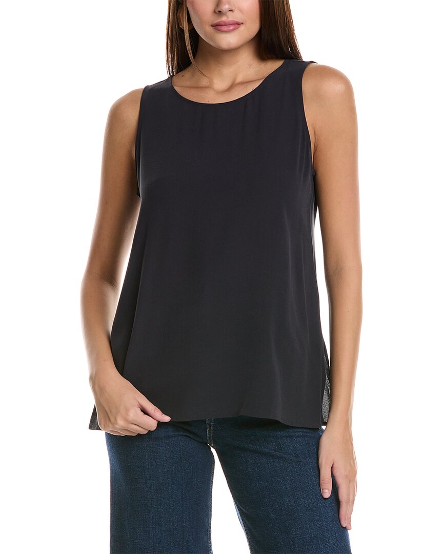 Eileen Fisher Crepe Scoop-neck Side-slit Tunic In Blue