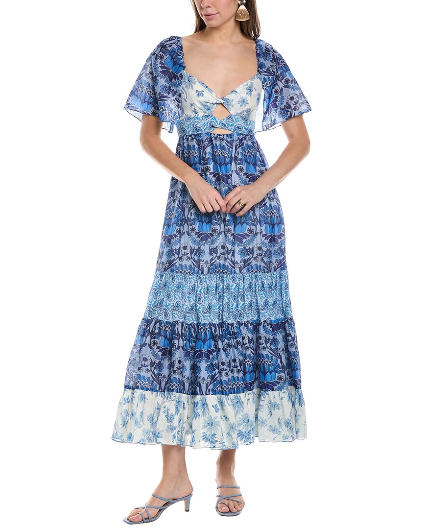 Sandro Linen-blend Maxi Dress In Blue