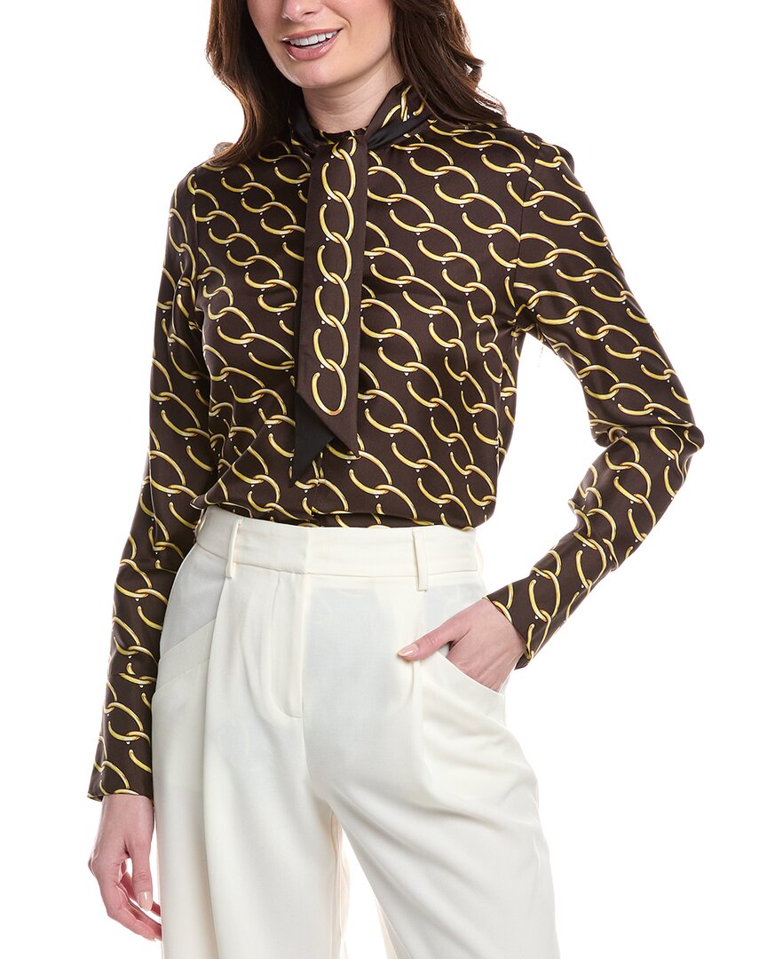 OSCAR DE LA RENTA OSCAR DE LA RENTA TIE-NECK CHAIN PRINT SILK BLOUSE