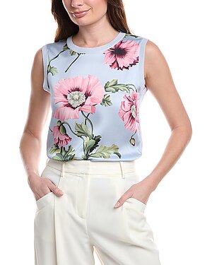Oscar de la Renta Poppies Silk-Blend Twill Inset Tank