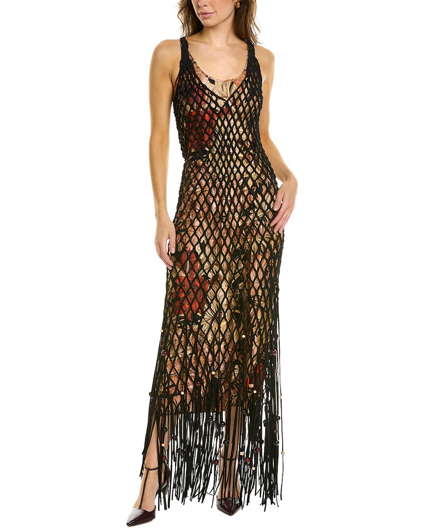 Ferragamo Sleeveless Layered Mesh Leather Maxi Dress