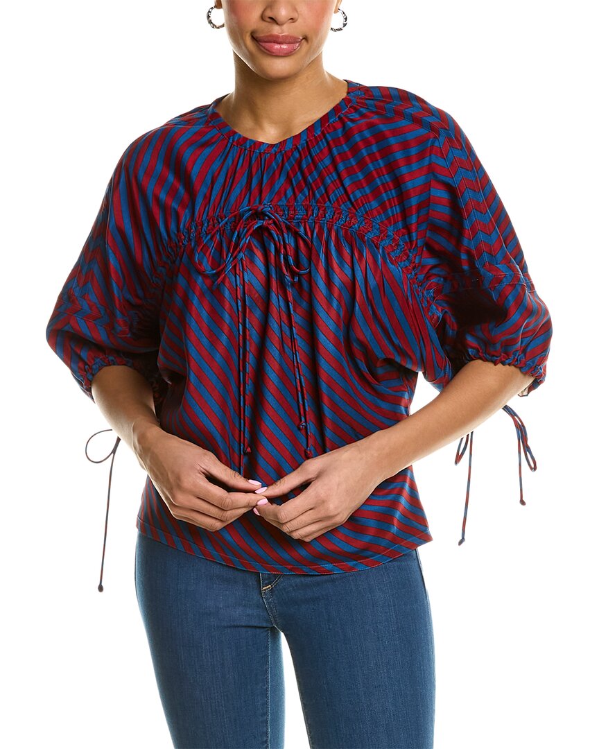 Tory Burch Striped Tie-front Silk Top In Blue