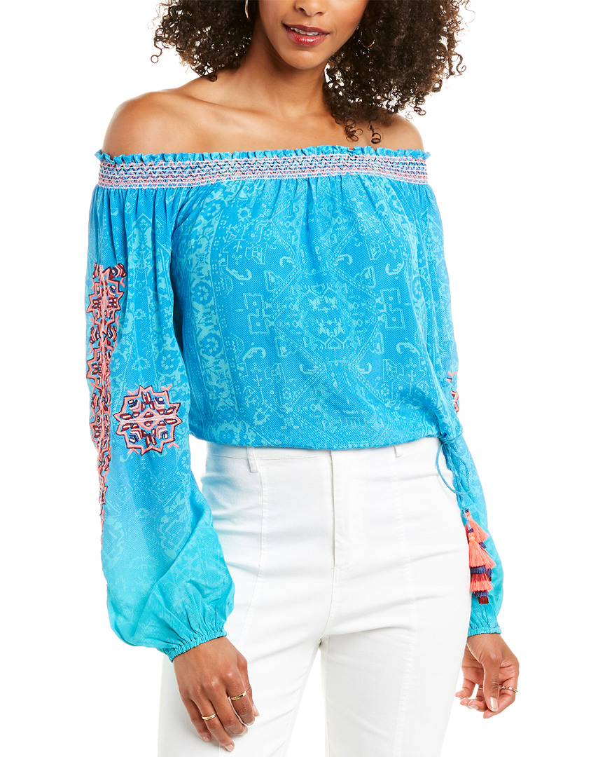 Image of Rococo Sand Off-The-Shoulder Silk Top