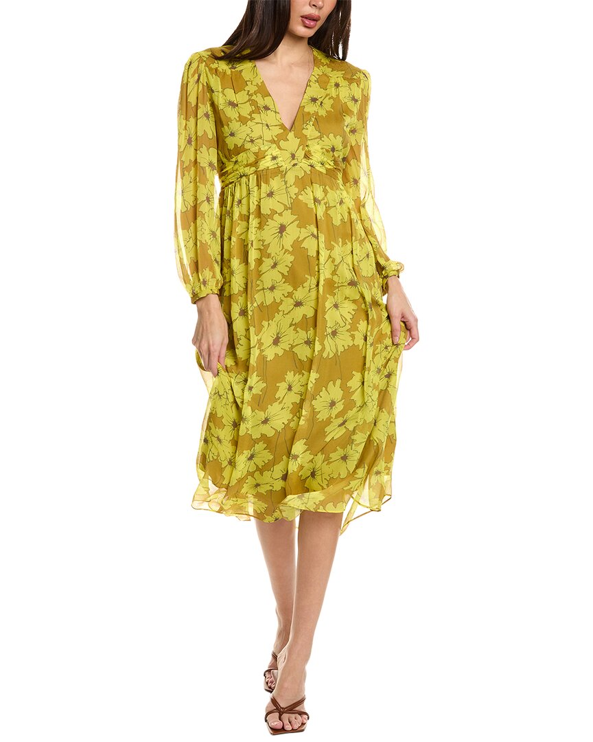 Shop Joie Kaz Silk Midi Dress In Yellow