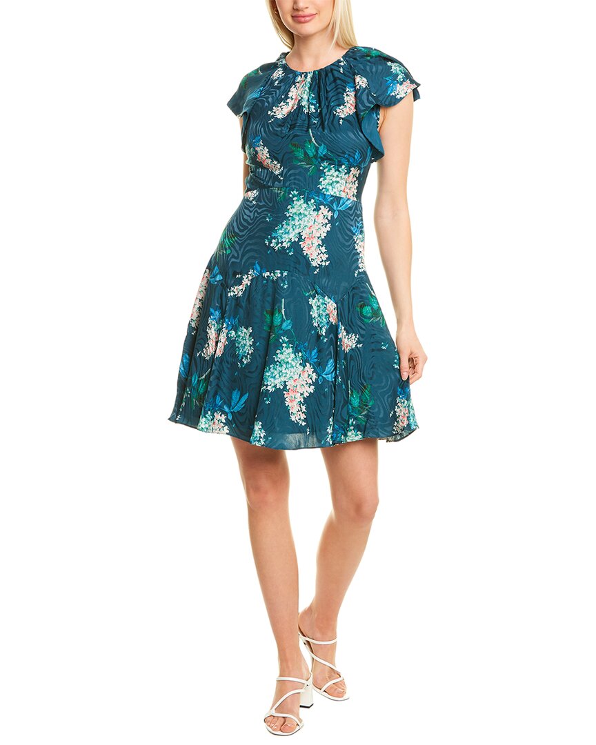 Rebecca Taylor Hydrangea Silk-blend Mini Dress In Blue